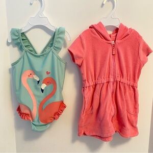 First Impressions Flamingo Swimsuit & Carter's Flamingo Beach Cover-Up 24 Months